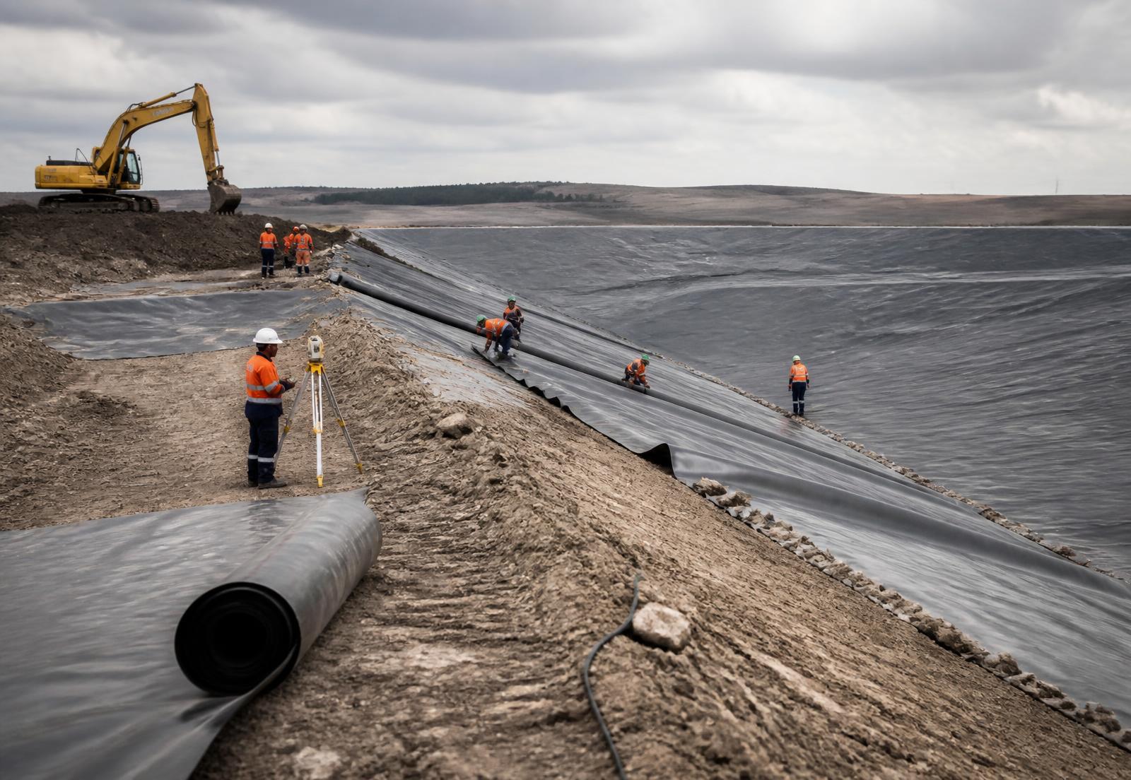 Tailings storage facility construction with liner and pipework installation